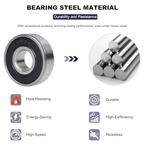 10 Pack 6201-2RS Double Rubber Seal Deep Groove Ball Bearings 12x32x10mm, Pre-Lubricated and Stable Performance and Cost Effective (6201-RS)