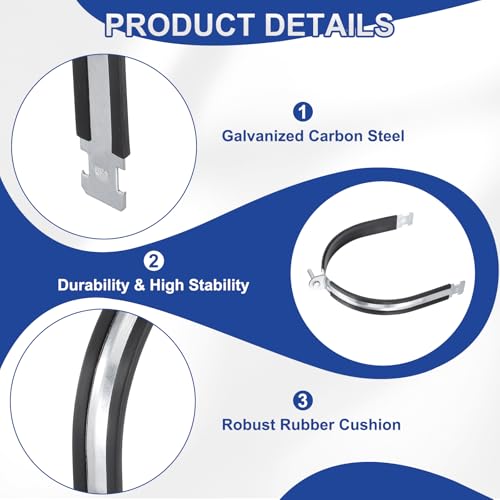 HARFINGTON 6pcs Rubber Cushion Strut Clamp 7-7/8" Universal Carbon Steel Strut Clamps with Bolt and Nut for Copper PEX Pipes CVPC Tubing, Silver Black - size: 7-7/8"