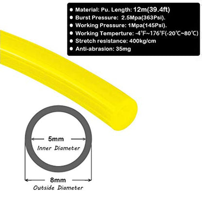 Beduan 8mm x 5mm Yellow Pneumatic Tubing Pipe PU Polyurethane Air Compressor Tubing Hose Pipe Line Fluid Transfer 39.4ft 12 Meter - color: *Yellow, size: 8mmx5mm-12m