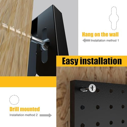Spampur Peg Board, 4 Pack Metal Black Pegboard Panels with 50 Hooks - color: Black, size: 16x12"- 4 Pcs