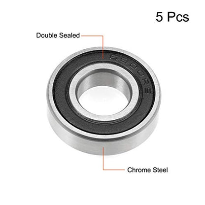 uxcell Deep Groove Ball Bearing 10mm x 22mm x 6mm Double Sealed ABEC3 Bearings 5pcs - size: 10mmx22mmx6mm