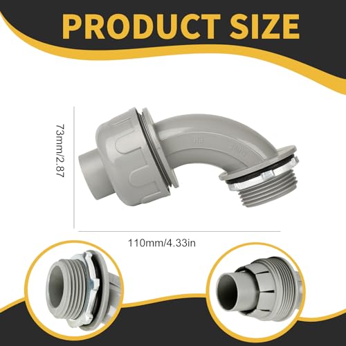 Conduit Connectors, 1 Inch, 90-Degree, Grey, 9-Pack