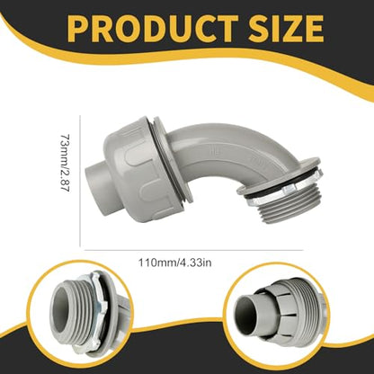 Conduit Connectors, 1 Inch, 90-Degree, Grey, 9-Pack