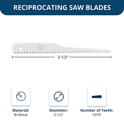 Benchmark Abrasives 3-1/2" Bi-Metal Reciprocating Air Saw Blades Set for Fast & Accurate Cutting of Wood, Metal, PVC, Plastic, Rubber (10TPI) - 5 Pack - style: 10 TPI