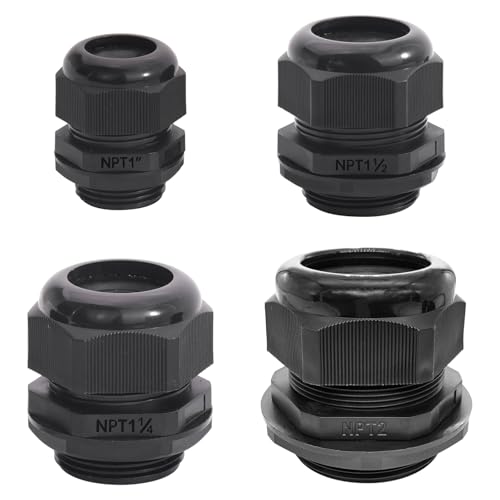 PENGLIN 10PCS NPT Gland Nylon Cable Connector 1-1/4", 1-1/2'', 1'',2'' - color: Black, size: Glands Combo (10Pack)
