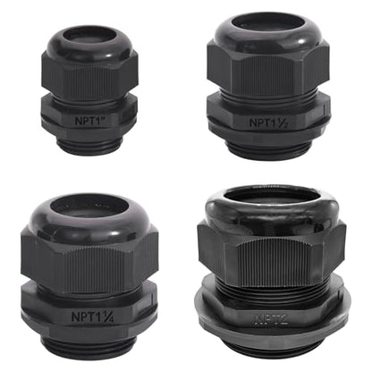 PENGLIN 10PCS NPT Gland Nylon Cable Connector 1-1/4", 1-1/2'', 1'',2'' - color: Black, size: Glands Combo (10Pack)