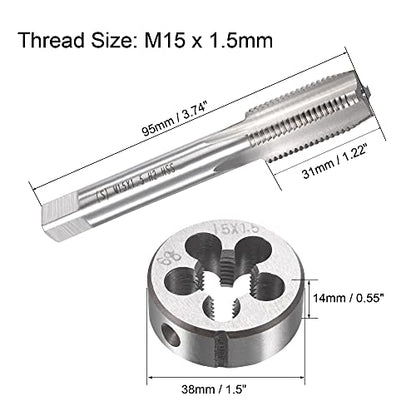 uxcell M15 x 1.5mm Metric Tap and Die Set, Machine Thread Screw Tap with Round Threading Die, Tap & Die Kit for Nut Screw Bolt Thread Repair - size: M15 x 1.5mm