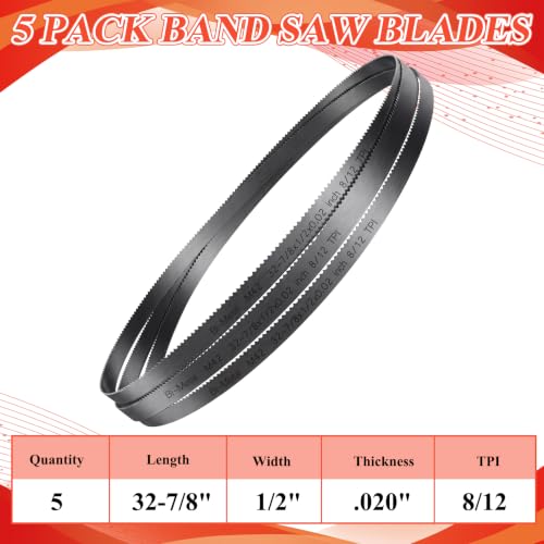 5 Pack Bi-Metal Portable Band Saw Blades, 32-7/8'', 8/12 TPI - size: 32-7/8'', style: 8/12 TPI