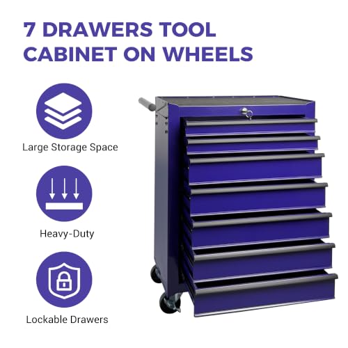 Rolling Metal Tool Chest with 7 Drawers - color: 7-drawer-purple-a