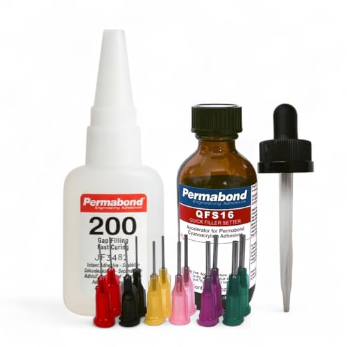 Maven Adhesive Kits (Permabond 200) High Viscosity Cyanoacrylate Adhesive, Fast-Setting Professional Grade CA Glue (Glue + Tips + Accelerator, 1oz) - style: Glue + Tips + Accelerator
