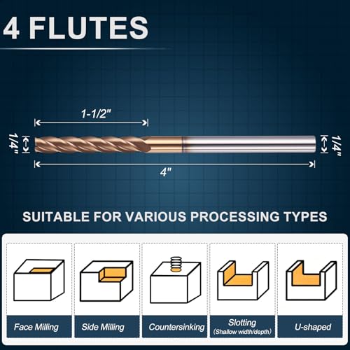 Carbide End Mill 1/4" Dia 1-1/2" CL 4" L 1/4" Shank 4 Flute - size: 1/4" Dia - 1-1/2" CL - 4" L - 1/4" Shank