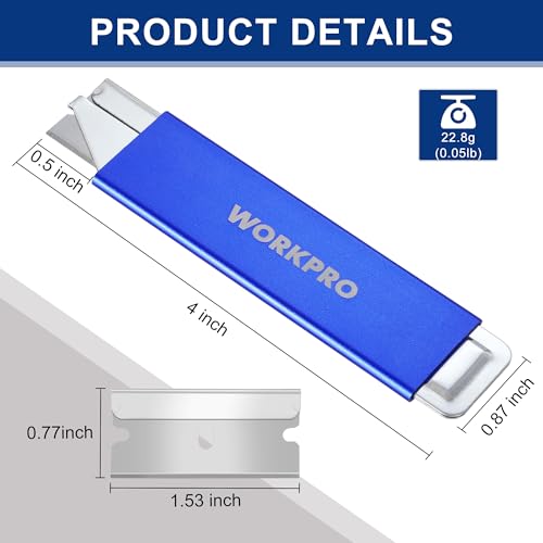 WORKPRO 12-Pack Box Cutter Retractable, Blue - color: Blue - 12-pack Extra Blades Included