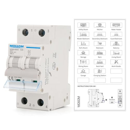 MOLLOM DC 2P 250V 20Amps C20 Miniature Circuit Breaker - style: 20A