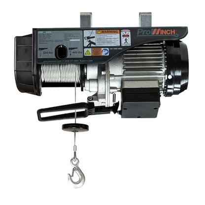 Prowinch Electric Wire Rope Hoist, 110V/120V, 440lbs-2200lbs Lifting Capacity, 38ft Lifting Height, Wireless & Wired Remote Control, Upper & Lower Limit Switches (440 lb Wired Remote)