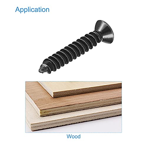 uxcell M3 x 18mm Wood Screws Phillips Flat Head Carbon Steel Self Tapping Screws Black 200pcs - size: M3 x 18mm