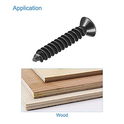 uxcell M3 x 18mm Wood Screws Phillips Flat Head Carbon Steel Self Tapping Screws Black 200pcs - size: M3 x 18mm