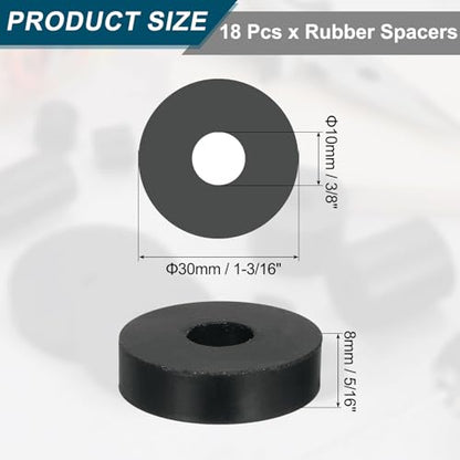 uxcell 18Pcs Thick Rubber Spacer, 1-3/16 Inch OD x 3/8 Inch ID x 5/16 Inch Thickness Round Rubber Bushings Anti Vibration Flat Spacer Washers for Home Industrial Machinery - size: 1-3/16 Inch OD x 3/8 Inch ID x 5/16 Inch T