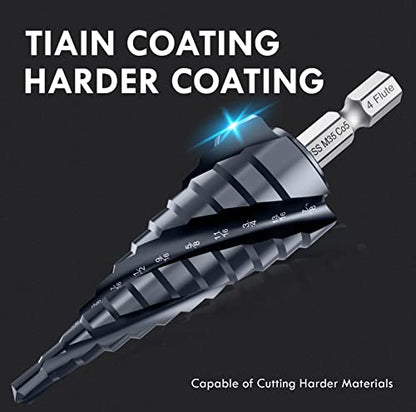 3/16"-7/8" Four Sprial Flute M35 Cobalt Step Drill Bit - size: 3/16"-7/8"(4 Flute)