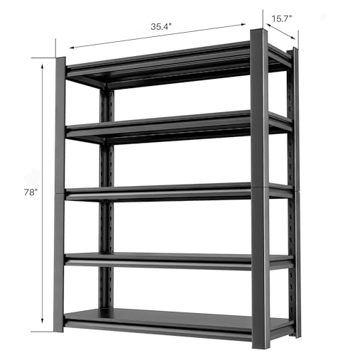 OLLRRACT 5-Tier Garage Shelving, Metal Storage Shelves, Utility Shelf - size: 16" D x36" W x78" H