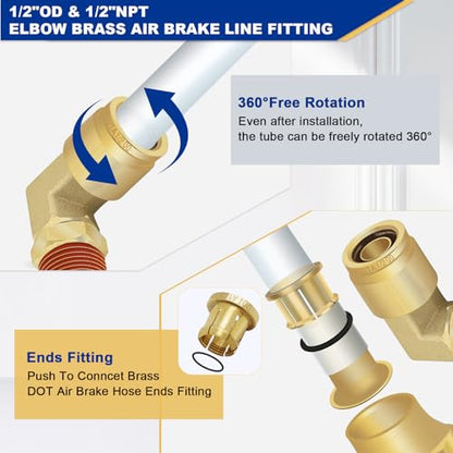 2 PCS DOT Quick Connect Air Fittings 1/2" Tube OD X 1/2" NPT Elbow - size: 1/2" Tube OD x 1/2" NPT - 2 PCS