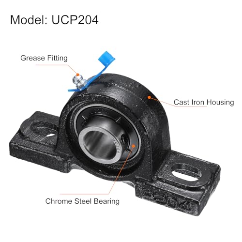 uxcell 2pcs UCP204 Pillow Block Bearings 20mm Bore Bearing Units Cast Steel Flange Mounted Bearing Housing - size: UCP204 ID 20mm