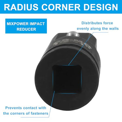1/2" Female to 1" Male Impact Socket Adapter, Black Wrench Socket Adapter For Impact Driver - size: 1/2" to 1"
