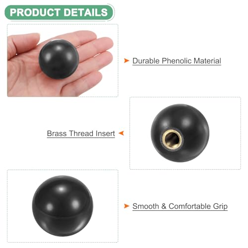 M METERXITY 4-Pack Threaded Ball Knobs, M10 Female Thread 35mm Dia. Thermoset Ball Knob for Lathe/Machine/Lawn Mowers, Round Phenolic Brass Insert Lever Handle [Black] - color: Black, size: M10x35mm