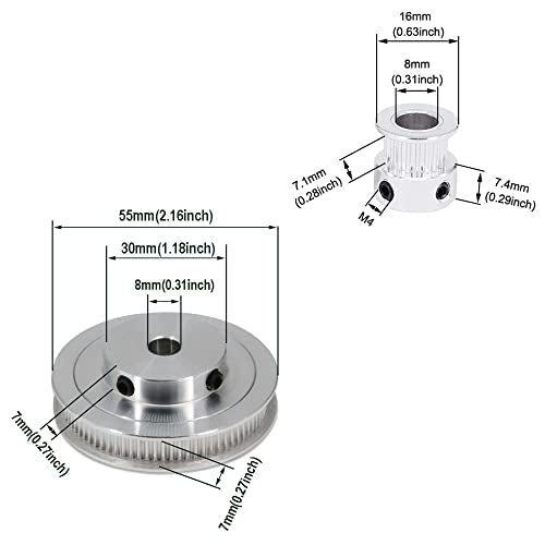2PCS Set GT2 Synchronous Wheel 20&80 Teeth 8mm Bore Aluminum Timing Pulleys with 2PCS Length 250mm Width 6mm Belt (20-80T-8B-6) - style: 20-80T-8B-6