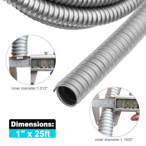 1 inch x 25ft Flexible Electrical Conduit, Iron Galvanized Access Line Conduit, for Manage and Protect Home and Industrial Wires - size: 1-25ft