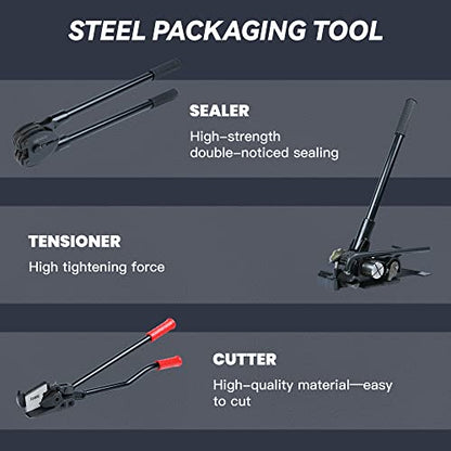 U.S. Solid Steel Strapping Kit Tool Set Pallet Packaging Strapping Banding Kit for 1.25" (32mm) Steel Strapping - Tensioner, Sealer, Cutter for Steel Metal Banding - style: 1.25" Steel Strapping Machine