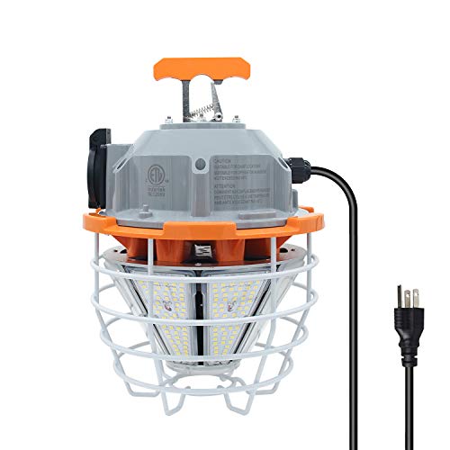 NS 150 Watts LED Temporary Work Light Fixture Daylight White 5000K 25000lm Portable Hanging Lamp Waterproof Jobsite Lighting Stainless Steel Protective Cover for Outdoor Construction High Bay Lights