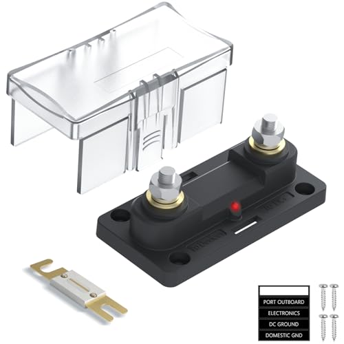 300A ANL Fuse Holder 0-4 Gauge AWG Fuse with M8 Stud Fuse Block with LED Indicator for Car Audio, Boat, RV, Truck, Marine - style: 300A-M8