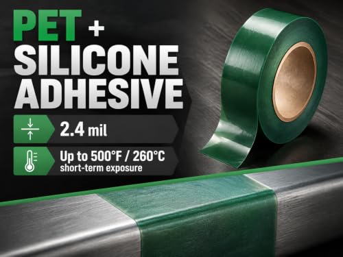 High Temperature Polyester Tape, Powder Coating Masking Tape, 428°F Continuous / 500°F Short-Term, Silicone Adhesive, 4 Rolls, 1/4 in, 1/2 in, 3/4 in, 1 in x 36 yd - size: 1/4", 1/2", 3/4", 1" x 36yds - 4 Rolls