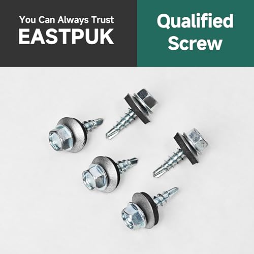 100-pack #10 x 3/4 Hex Head Self-Drilling Metal Roofing Screws with EPDM Washer, Zinc Plated Wood Screws, Self Tapping Sheet Metal Roof Screws (Diamond Point) - color: Silver, size: #10 x 3/4"