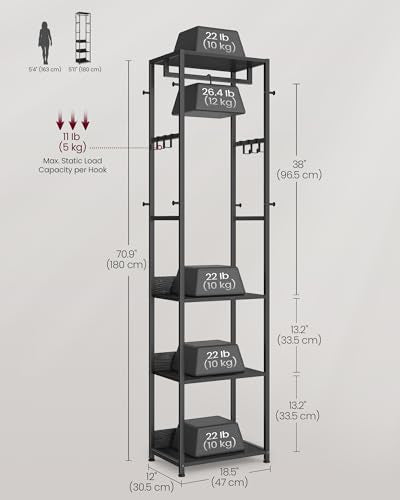 VASAGLE Freestanding Coat Rack, Hall Tree with Shelves, Steel Frame - color: Ink Black + Charcoal Gray, style: Industrial