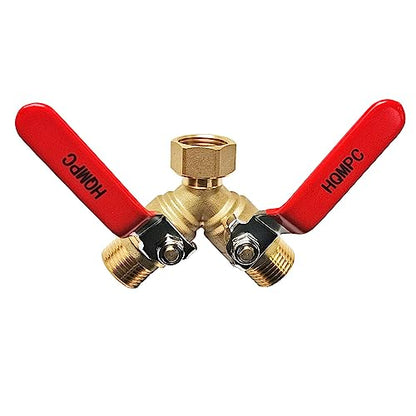 HQMPC Garden Hose Y Valve Splitter With Stainless Steel Long Handle - Brass 2 Way Water Adapter, 3/4" GHT Thread - size: 0.75 Inch