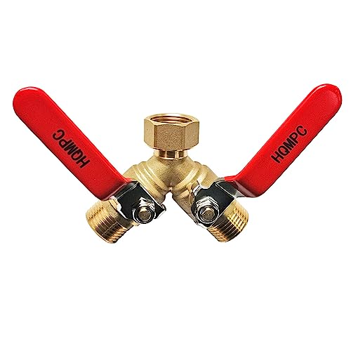 HQMPC Garden Hose Y Valve Splitter With Stainless Steel Long Handle - Brass 2 Way Water Adapter, 3/4" GHT Thread - size: 0.75 Inch