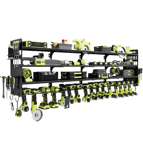 Large Power Tool Organizer Wall Mount, 16 Drill Holders Storage Rack, Black - color: Black
