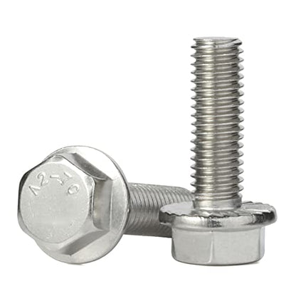 M5-0.8 x 12mm Flanged Hex Head Bolts Flange Hexagon Screws, Stainless Steel 18-8 (304), Plain Finish, 40 PCS - size: M5 x 12mm