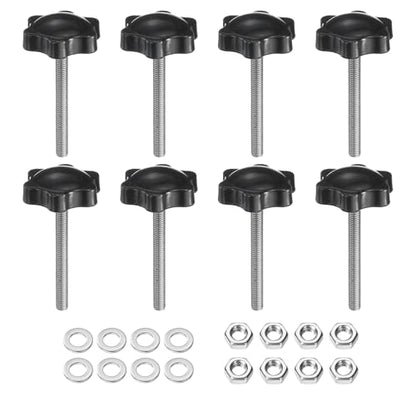 uxcell 8pcs Star Clamping Knobs with Nuts Washers, M5 x 45mm Metric 304 Stainless Steel Male Thread 32mm 6-Star Plastic Head, Threaded Stud Hand Knobs Handles Thumb Screws, Black - size: M5 x 45mm