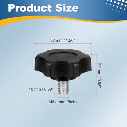 HARFINGTON 6Pcs Star Knob Handle M6 x 10mm Male Thread Metric Carbon Steel - size: M6 x 10mm