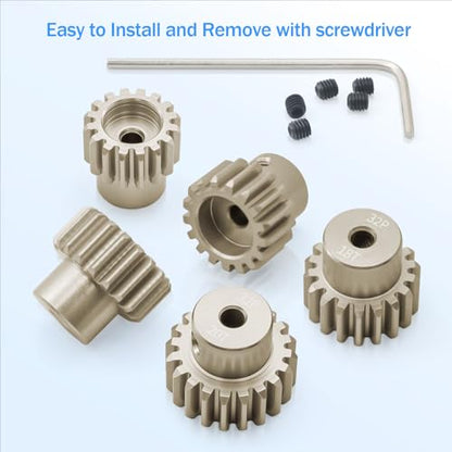 32P Pinion Gear Sets 16T 17T 18T 19T 20T for Shaft 3.175 RC Motor Compatible with HPI Kyosho Losi Axial Tamiya 1/10 RC Car Monster Truck Upgrade Parts (7075 Aluminum) - size: 16T 17T 18T 19T 20T