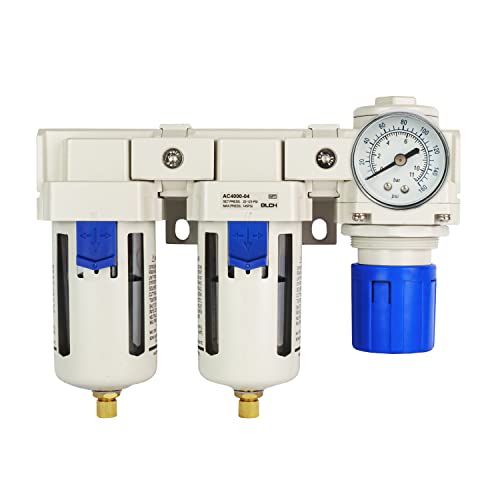 BLCH 1/2" NPT Compressor Air Dryer - Double Air Compressor Filter Air Compressor Regulator AC4000-04 Semi-Auto Drain Poly Bowl Gauge 0-160 PSI 5μm Brass - size: AC4000-04