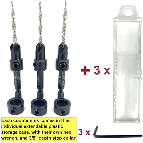 FTG USA 3 Pc #6 (9/64") Countersink Drill Bit Set with Tapered Drill Bits - size: #6, style: Same Sort 3 Pc