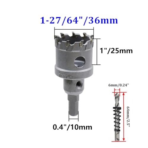 1-27/64"/36mm Carbide Tipped Hole Saw Metal Steel Hole Cutter Hole Opener for Cutting Stainless Steel and Alloy - size: 1-27/64"/36mm