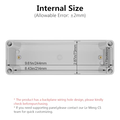 LeMotech IP67 Waterproof Junction Box ABS Plastic Project Box Dustproof Electrical Box Outdoor Enclosure for Electronics DIY Case Gray 9.8X 3.1x 2.8 inch (250x 80x 70 mm) - size: 9.8" x 3.1" x 2.8" (1pc)