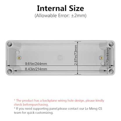 LeMotech IP67 Waterproof Junction Box ABS Plastic Project Box Dustproof Electrical Box Outdoor Enclosure for Electronics DIY Case Gray 9.8X 3.1x 2.8 inch (250x 80x 70 mm) - size: 9.8" x 3.1" x 2.8" (1pc)