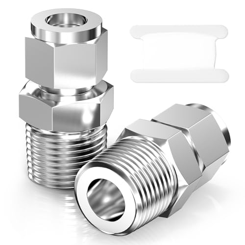 TAISHER 2PCS 304 Stainless Steel Compression Tube Pipe Fitting Connector, 1/4" Tube OD x 1/2" NPT Male Straight Adapter - size: 1/4" OD x 1/2" MNPT