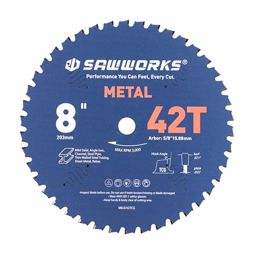 SawWorks 8 Inch 42T TCG Circular Saw Blade for Metal Cutting - size: 8" 42T Metal