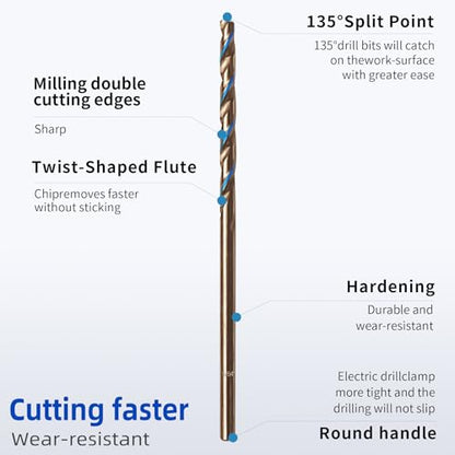 Cobalt Drill Bit 5/64" Twist Drill Bits, M35 High Speed Steel Jobber Length Drill Bit, 135 Degree Tip for Hard Metal, Stainless Steel, Cast Iron with Index Storage Case, Pack of 10 pcs - size: 5/64 in(10pcs)